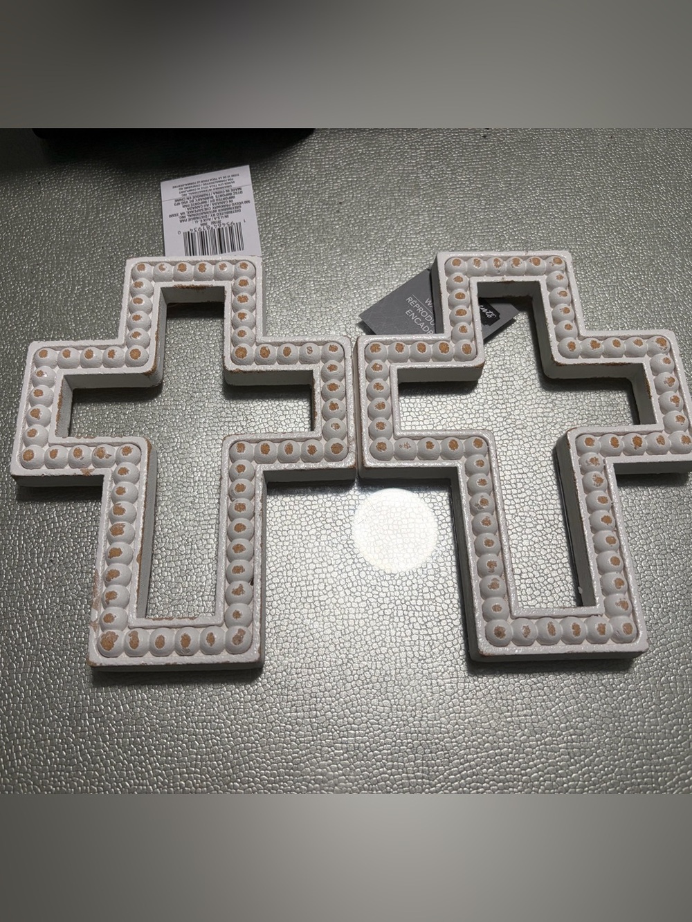Set of 2 White Beaded Cross Wall Accents